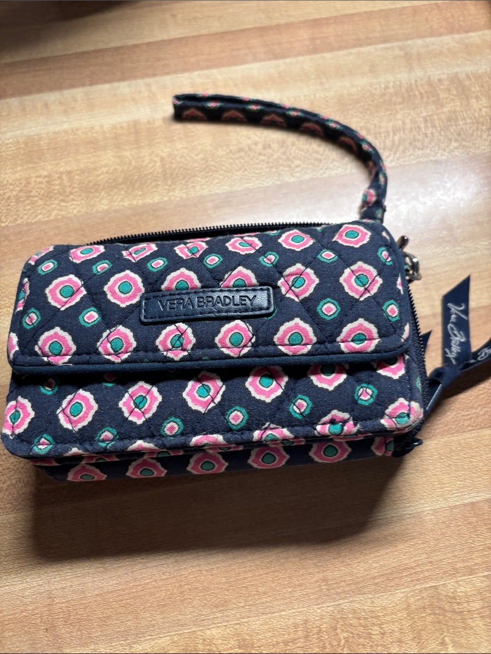 Vera Bradley Navy Pink Green Quilted Wristlet Clutch
